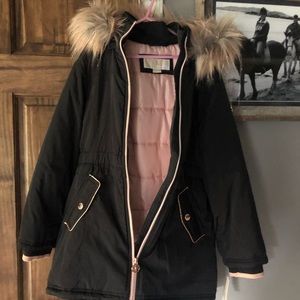 MK little girls black and pink hooded coat